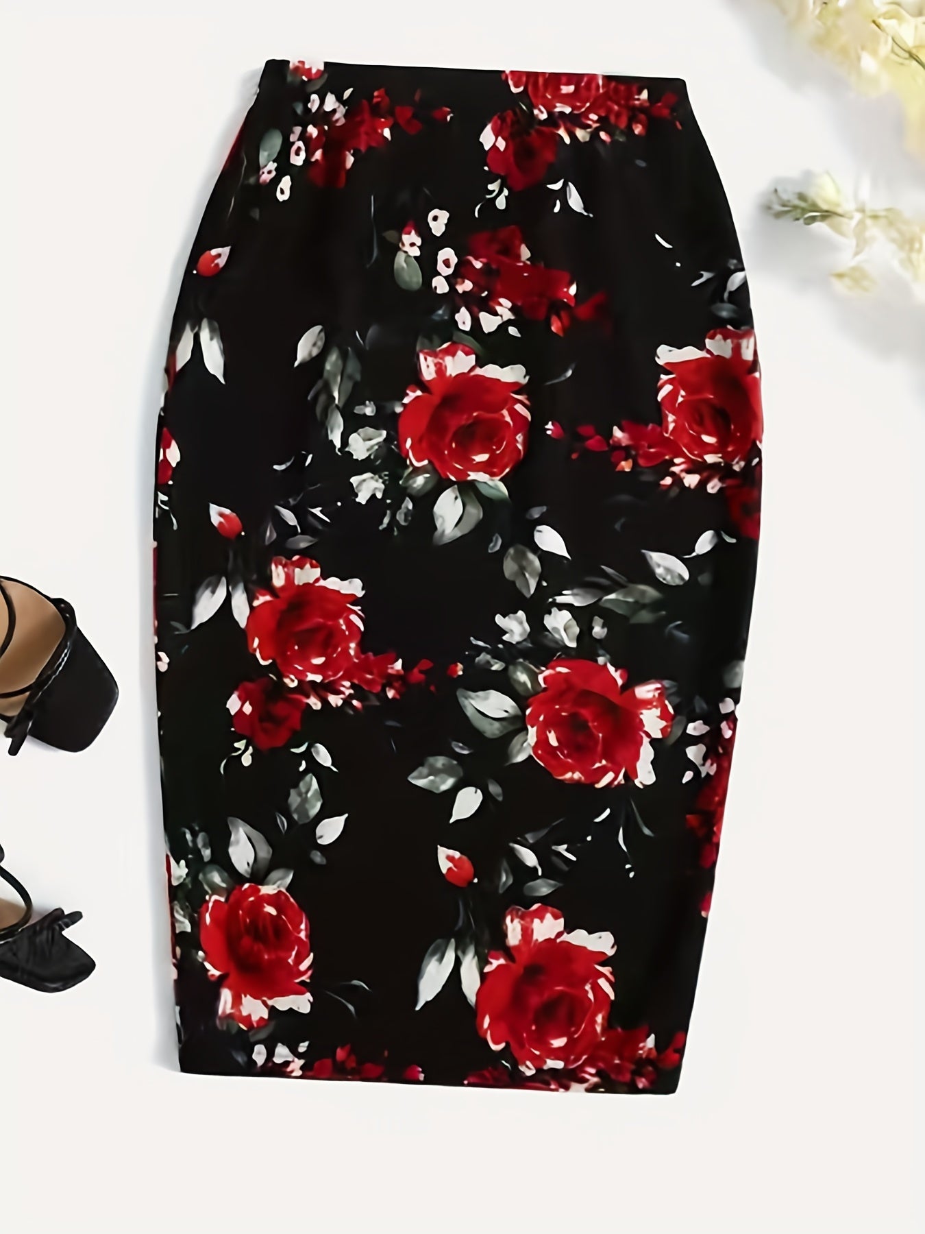 Floral Print High Waist Midi Slim Skirt for Women
