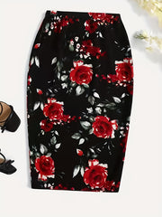 Floral Print High Waist Midi Slim Skirt for Women