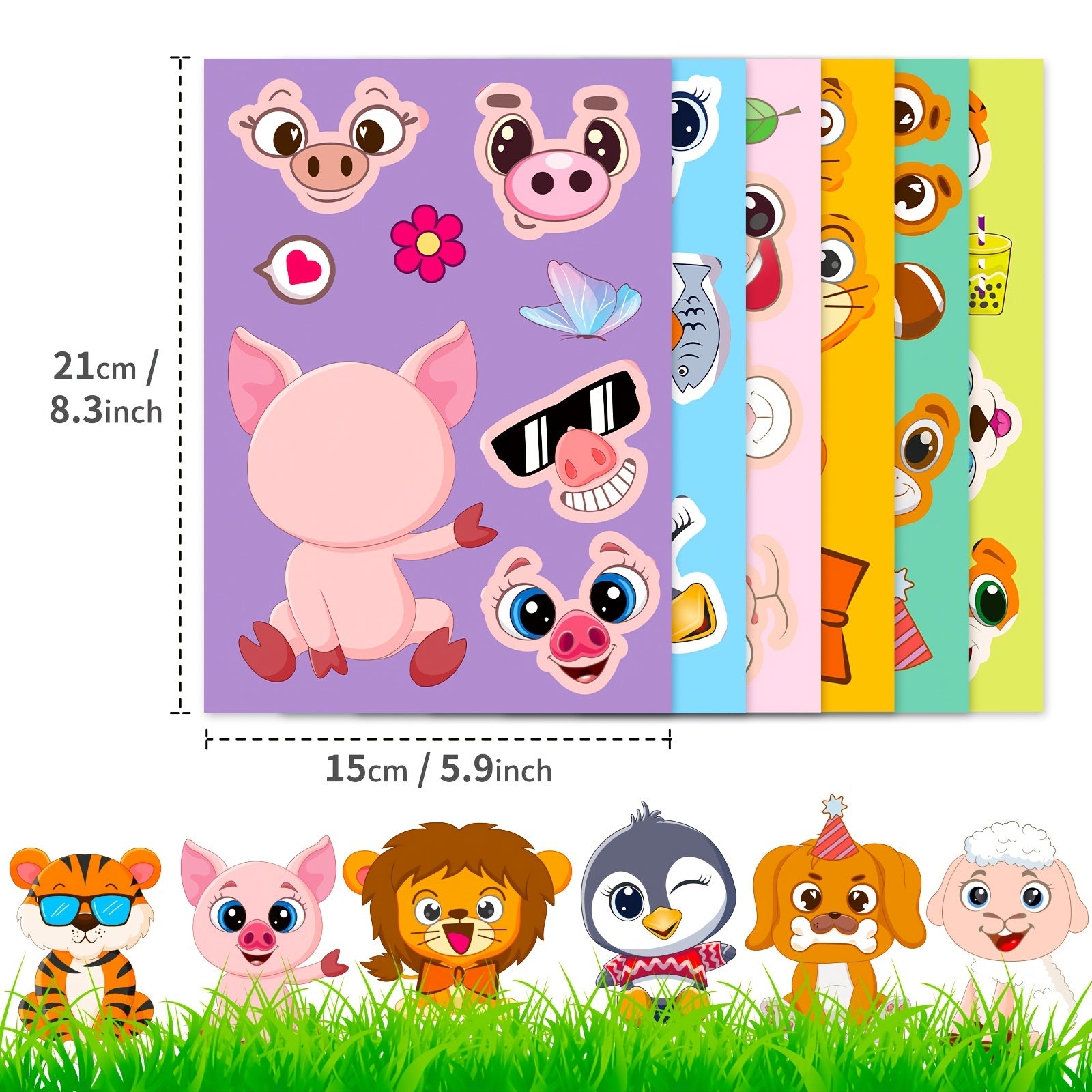 6pcs Animals Face Puzzle Stickers Educational Toys