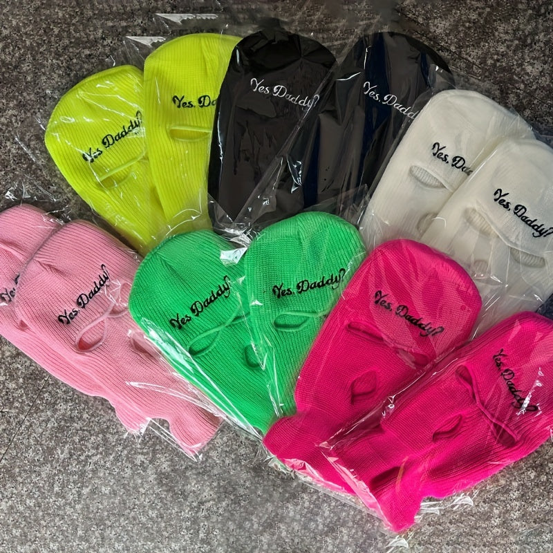 Embroidered Letters Ski Mask Balaclava Beanies Hats For Women And Men