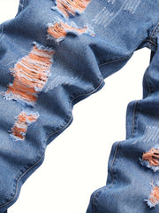 Slim Fit Ripped Jeans Men Distressed Denim Pants