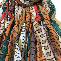 Striped Letter Print Scarf Vintage Frayed Edge Shawl Lightweight