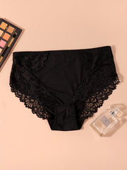 Lace Mid Waist Solid Panties Women's Plus Sexy Panties
