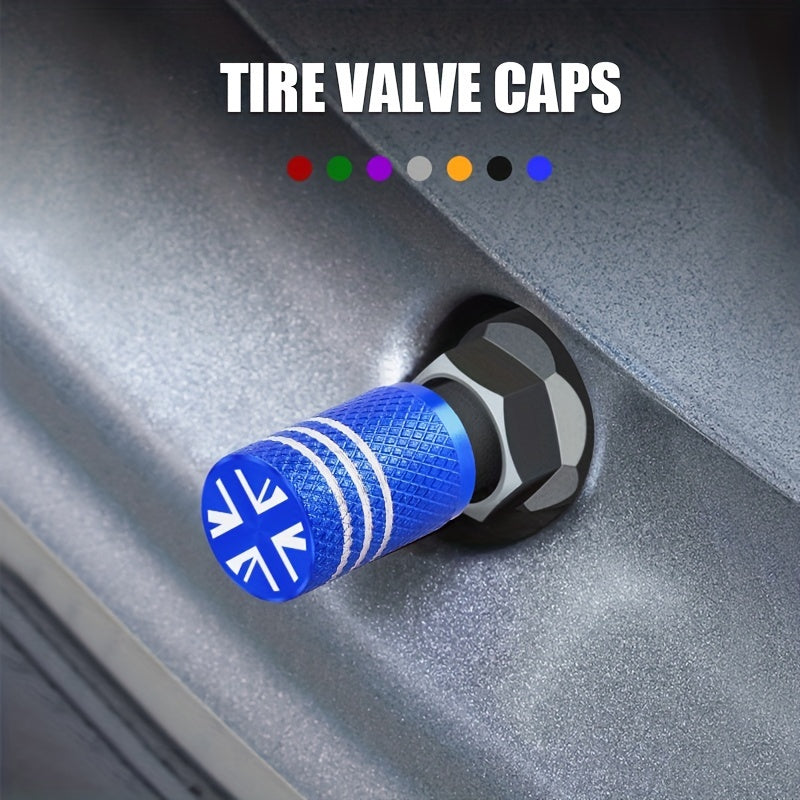 Set of 5 Metal Gasket Tire Valve Stems & Caps - British Standard