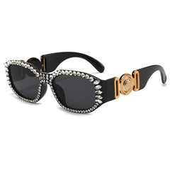 Chunky Oval Cat Eye 90s Sunglasses Crystal Sparkling Temple UV400