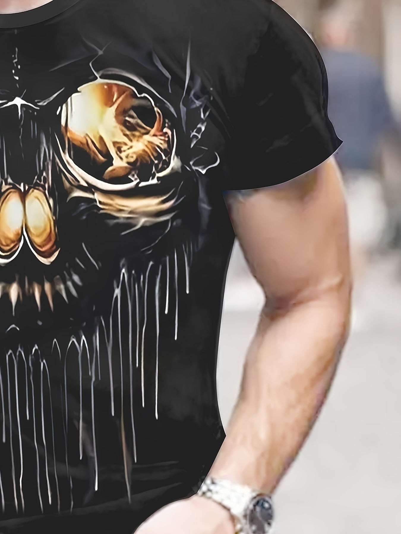 Skull 3d Pattern Print Men's Short Sleeve Comfy T-shirt Graphic Tee