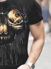Skull 3d Pattern Print Men's Short Sleeve Comfy T-shirt Graphic Tee