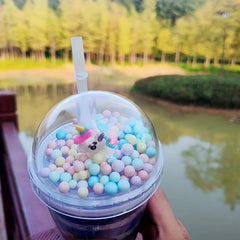 450ml Double Layered Rainbow Water Bottle with Straw & Lid