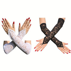 Long Lace Gloves Women Dress Accessories Thin Sunscreen Fingerless Gloves