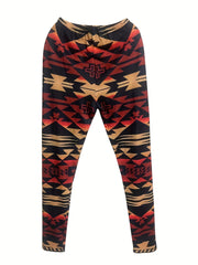 Geometric Print Skinny Leggings Boho Elastic Waist Stretchy Leggings