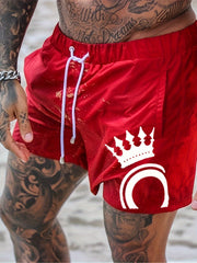 Men's Crown Pattern Shorts With Pockets Active Drawstring Shorts