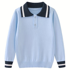 Boys Preppy Long Sleeve Polo Shirt Lightweight Comfy Tops