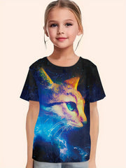 Girls' Creative Kitty Graphic Crew Neck T shirt