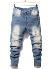 Slim Fit Ripped Jeans Men's Casual Distressed Denim Pants