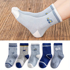 5 Pairs Kids Knee High Cotton Socks Cartoon Pattern Boys Girls 1-12 Years