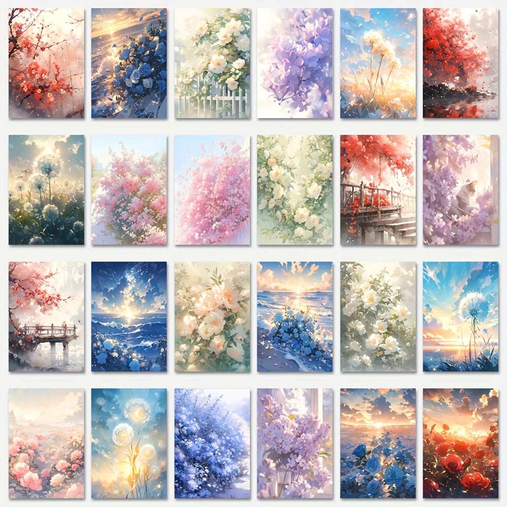 63pcs Watercolor Flower Sea Stickers for Mobile Phone Luggage Notebook