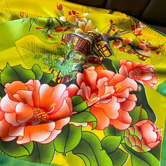 Vintage Flower Print Scarf Silk Shawl Satin Head Wrap Women Hijab