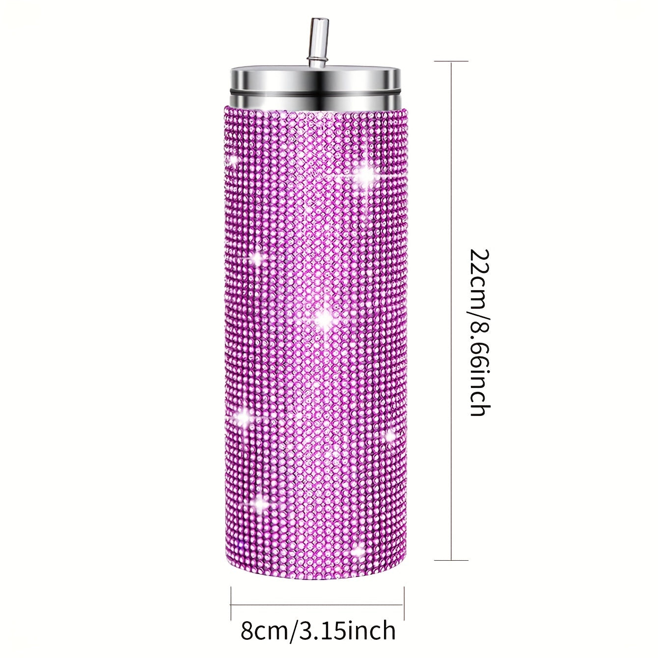 20oz Glitter Studded SS Straw Water Cup Insulated Tumbler for Travel Holiday