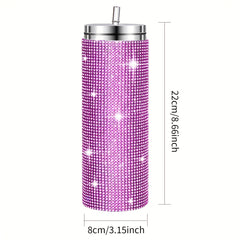 20oz Glitter Studded SS Straw Water Cup Insulated Tumbler for Travel Holiday