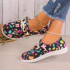 Women's Easter Eggs & Cartoon Rabbit Print Boat Shoes Low Casual Flats Low