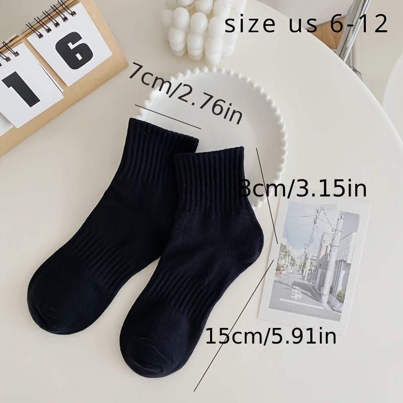 5 Pairs Men's Solid Crew Socks Breathable Comfy Casual Unisex Socks