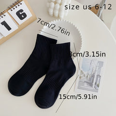5 Pairs Men's Solid Crew Socks Breathable Comfy Casual Unisex Socks