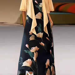 2-Piece Set Semi Sheer Knot Front Top & Floral Print Criss Cross Dress