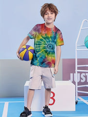 Colorful Rainbow Tie Dye Short Sleeve T-Shirt for Kids