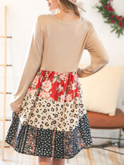 Floral Print Splicing Dress Long Sleeve