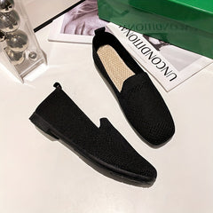 Women's Flying Woven Flat Shoes Square Toe Slip On Lightweight Walking Shoes