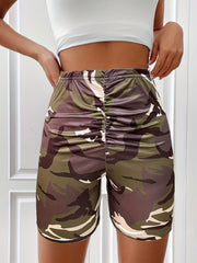 Camo Print Ruched Skinny Leggings High Waist Casual Leggings