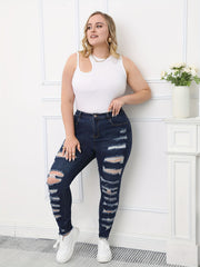 Women's Plus Button Fly Distressed High Skinny Jeans