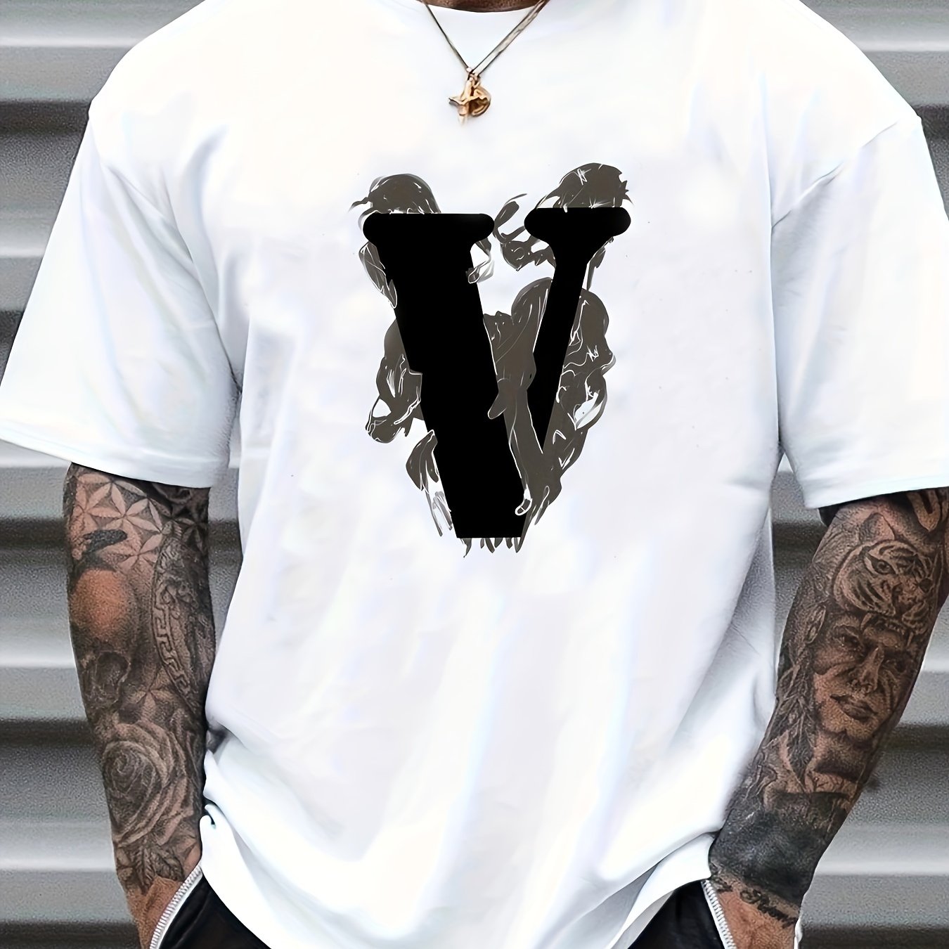 Men's V Print Graphic Tee for Summer