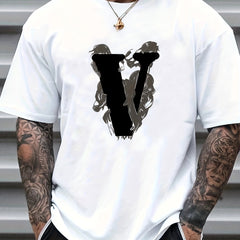 Men's V Print Graphic Tee for Summer