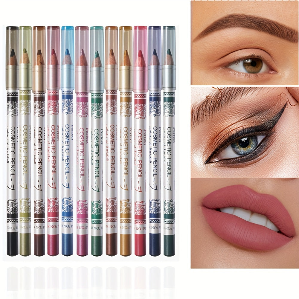 12 Colorful Eyeliner Pencil Set Waterproof Smudge Proof Long Lasting Makeup