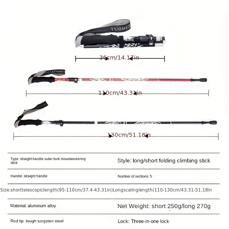 Aluminum Mountaineering Pole Folding Telescopic Walking Stick