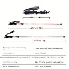 Aluminum Mountaineering Pole Folding Telescopic Walking Stick