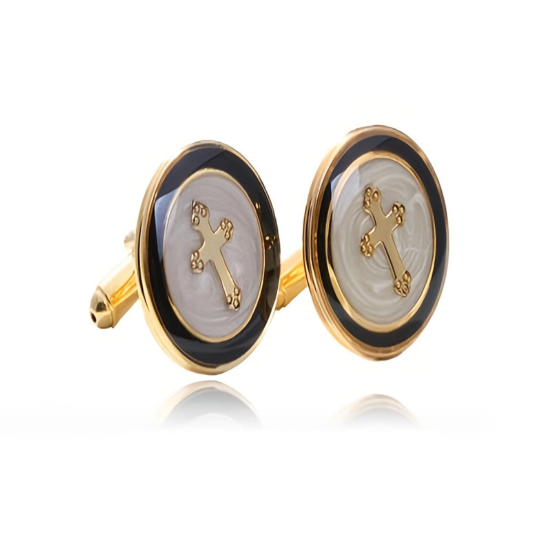 Men's Red Golden Tone Shirt Cufflinks For Business Party