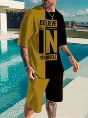 Believe In Yourself Print Men's 2Pcs Outfits Casual Set