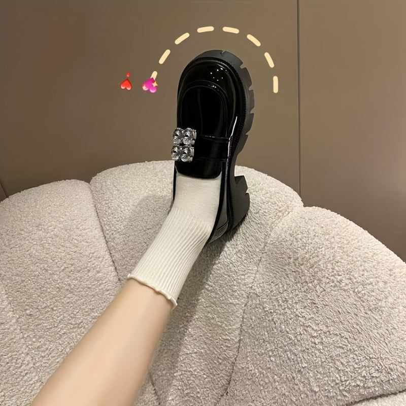 Rhinestone Loafers Platform Heeled Shoes