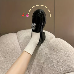 Rhinestone Loafers Platform Heeled Shoes