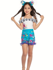 Girls Floral Off Shoulder Ruffle Jumpsuit Romper for Summer Costume