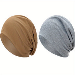 2pcs Solid Thin Pullover Stacking Hat Warm Sealed Top Hat Beanie