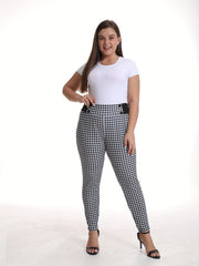 Houndstooth Pattern Double Breasted Skinny Pants - Plus Size