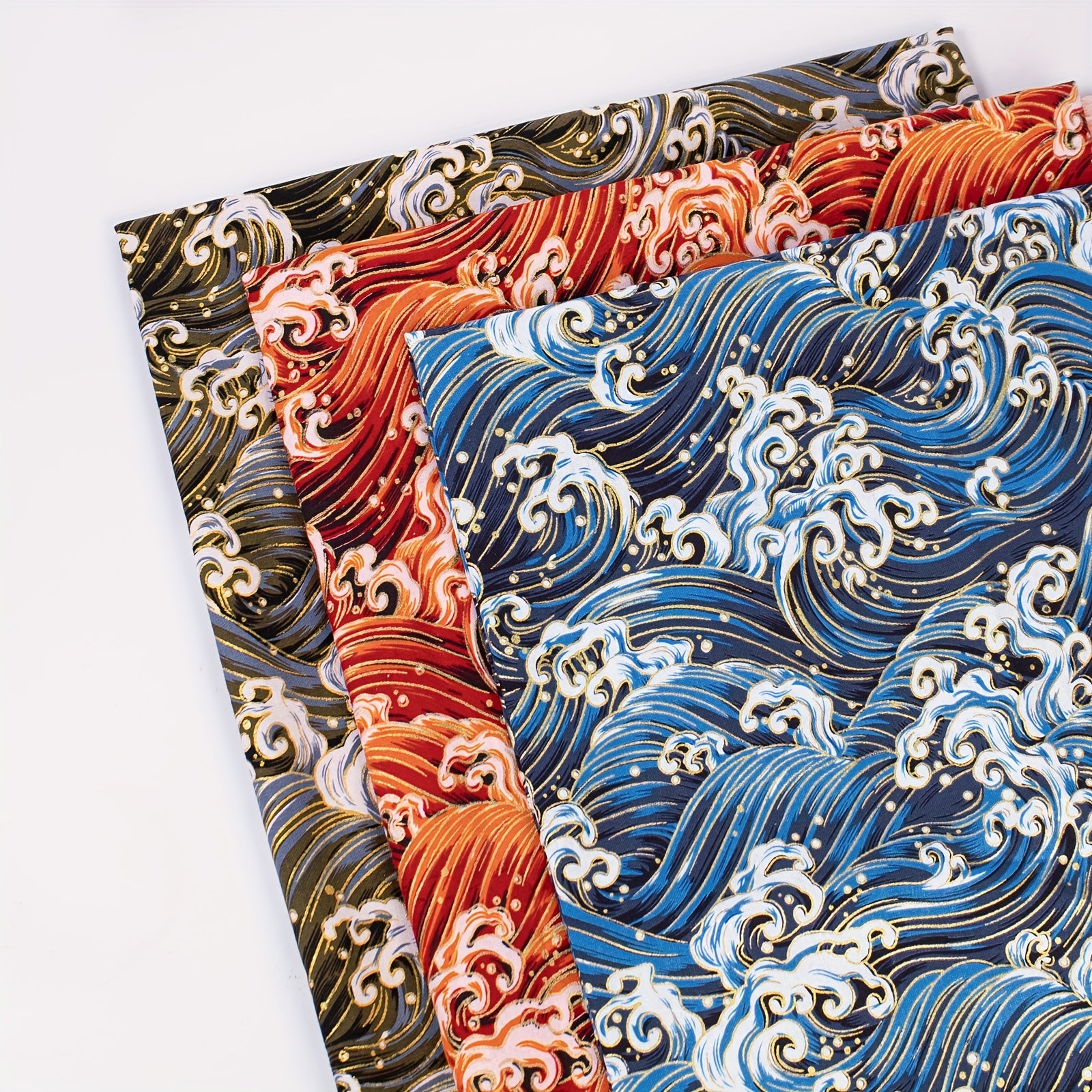 DIY Printed Fabric Bronzing Sea Wave Pattern Japanese Style Cotton Linen Fabric