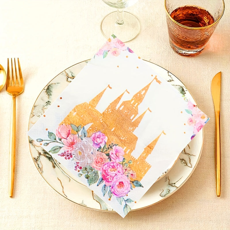 20pcs Princess Birthday Party Pink Napkins For Celebrations