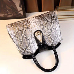 Women's Snake Pattern Tote Handbag Golden Tone Accents