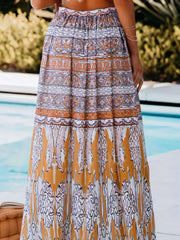 Colorblock Floral Print Boho Skirt High Rise Stretch