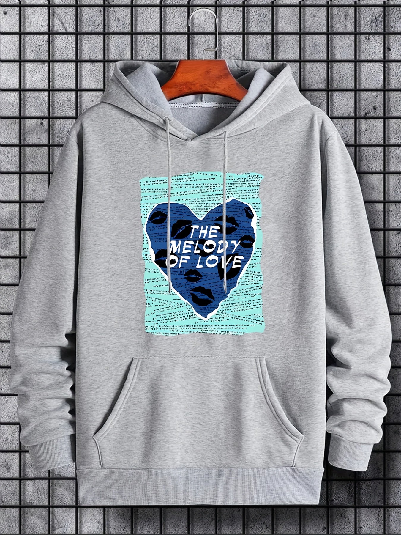Love & Heart Print Hoodie Men's Casual Pullover