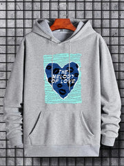 Love & Heart Print Hoodie Men's Casual Pullover